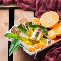 Organic essential tangerine, mandarin, clementine oil Royalty Free Stock Photo