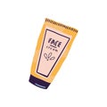 Organic face cream tube. Moisturizing product for facial massaging. Professional skin care daily routine. Sunscreen