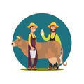 Organic farm milk products. Cartoon character happy farmers with cow vector design Royalty Free Stock Photo