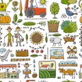 Organic Farm Seamless Pattern Background For your Design. Harvest Festival. Agriculture collection. Organic farming eco Royalty Free Stock Photo