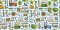 Organic Farm Seamless Pattern Background For your Design. Harvest Festival. Agriculture collection. Organic farming eco Royalty Free Stock Photo