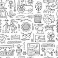 Organic Farm Seamless Pattern Background For your Design. Harvest Festival. Agriculture collection. Organic farming eco Royalty Free Stock Photo