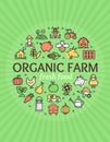 Organic Farm Signs Round Design Template Thin Line Icon Concept. Vector Royalty Free Stock Photo