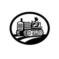 Organic Farmer Driving Vintage Farm Tractor Oval Retro Monochrome Royalty Free Stock Photo