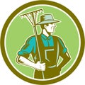 Organic Farmer Rake Woodcut Retro