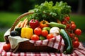 organic farmers market produce in a handwoven basket Royalty Free Stock Photo