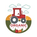 Organic farming logo template with agrimotor on field sign