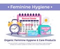 Organic feminine hygiene and care products flat advertising composition with menstrual calendar tampons ultra pads vector