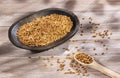 Organic fenugreek seeds in the bowl. Trigonella foenum-graecum Royalty Free Stock Photo