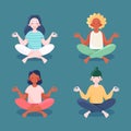 Organic flat people collection meditating Vector illustration.