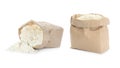 Organic flour in paper bags on white background Royalty Free Stock Photo