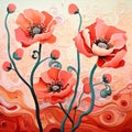 Organic Flowing Beauty: Art Nouveau Inspired Red Flower Scene