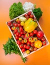 Organic food background Vegetables in the basket. tomatos, pepper Royalty Free Stock Photo