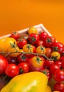 Organic food background Vegetables in the basket. tomatos, pepper Royalty Free Stock Photo