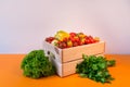 Organic food background Vegetables in the basket. tomatos, pepper, parsley Royalty Free Stock Photo