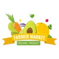 Organic food banner with ribbon. Natural farm vegetables and fruits. Royalty Free Stock Photo