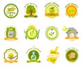 Organic food brands labels templates set flat Royalty Free Stock Photo