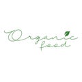 Organic food calligraphy- Vegetarian food safety logo with green leaves Royalty Free Stock Photo