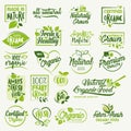 Organic food, farm fresh and natural product signs and elements collection