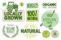 Organic food, farm fresh and natural products stickers and labels collection Royalty Free Stock Photo