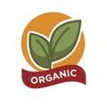 Organic food fresh from farm label vector illustration. Green leaves