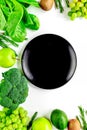 Organic food for homemade salad with green vegetables and plate white desk background top view mock-up Royalty Free Stock Photo