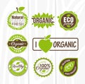 Organic food labels and badges. Organic element for food and drink. Organic product, shop, restaurant, vegan cafe