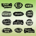 Organic food labels for eco and bio natural products. Black stickers. Vector. Royalty Free Stock Photo