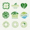 Organic food labels and elements, set for food and drink, restaurants and organic products vector illustration. Royalty Free Stock Photo