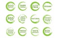 Organic food labels. Fresh vegetarian products and healthy foods badges. Royalty Free Stock Photo