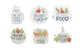 Organic Food Labels Set, Eco Healthy Natural Food Badges, Stickers, Farm Market, Vegetarian Shop, Restaurant, Cafe