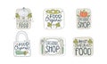 Organic Food Labels Set, Eco Healthy Natural Food Badges, Stickers, Organic Shop, Farm Market, Vegetarian Shop Design Royalty Free Stock Photo