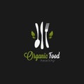 Organic food logo. Spoon with fork and knife