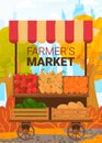 Organic food, market counter, farmer vegetable, harvest fresh healthy, business kiosk, design, cartoon style vector Royalty Free Stock Photo