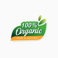 100% organic food pure and natural sticker certified label Royalty Free Stock Photo