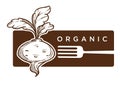 Organic food reddish with leaves and fork logo