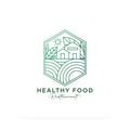 Organic Food Restaurant logo design with line art style , a restaurant with a rural concept that provides traditional organic food Royalty Free Stock Photo