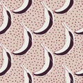 Organic food seamless pattern with grey simple banan fruit elements. Pale pink dotted background