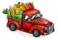 Farm truck loaded with fresh vegetables. Organic food, vector illustration