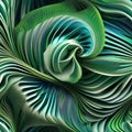 Organic fractal pattern, swirling green and blue shapes, abstract nature concept, 3D rendering3