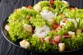 Organic French Lyonnaise salad with lettuce, bacon, croutons and Royalty Free Stock Photo