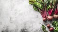 Organic fresh beetroot on rustic wooden kitchen table in a beautiful flat lay arrangement Royalty Free Stock Photo