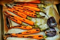 Organic , fresh carrots and onion grilled in the oven
