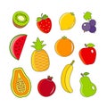 Organic fresh fruits and berries outline icons