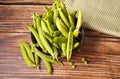 Organic fresh green peas and pea pods Royalty Free Stock Photo