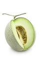 Organic fresh japanese honeydew melon on white isolated background with clipping path in vertical. Ripe green cantaloup melon have Royalty Free Stock Photo