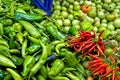 Organic Fresh Peppers, Tomatoes At A Street Market Royalty Free Stock Photo