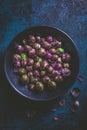 Organic Fresh Purple Brussels sprouts in bowl Royalty Free Stock Photo