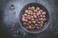 Organic Fresh Purple Brussels sprouts in bowl Royalty Free Stock Photo