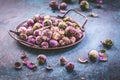Organic Fresh Purple Brussels sprouts in bowl Royalty Free Stock Photo
